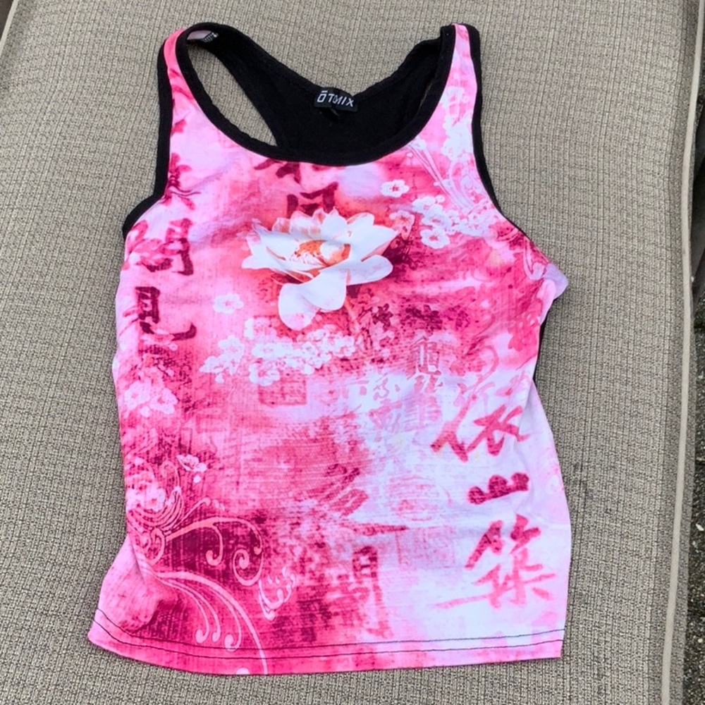OTOMIX PRINTED LOTUS FLOWER TANK WITH BUILT IN BRA, SIZE SMALL